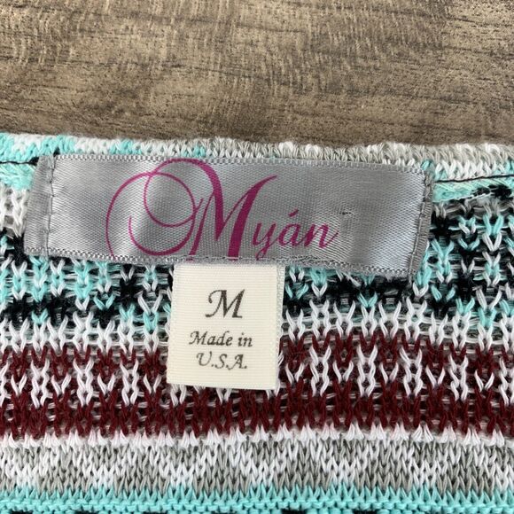 VTG Myan Womens Cardigan Sweater Size Medium Long Sleeve Open Front Striped - Picture 6 of 8